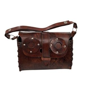 Owl Brown Leather Shoulder Box Purse